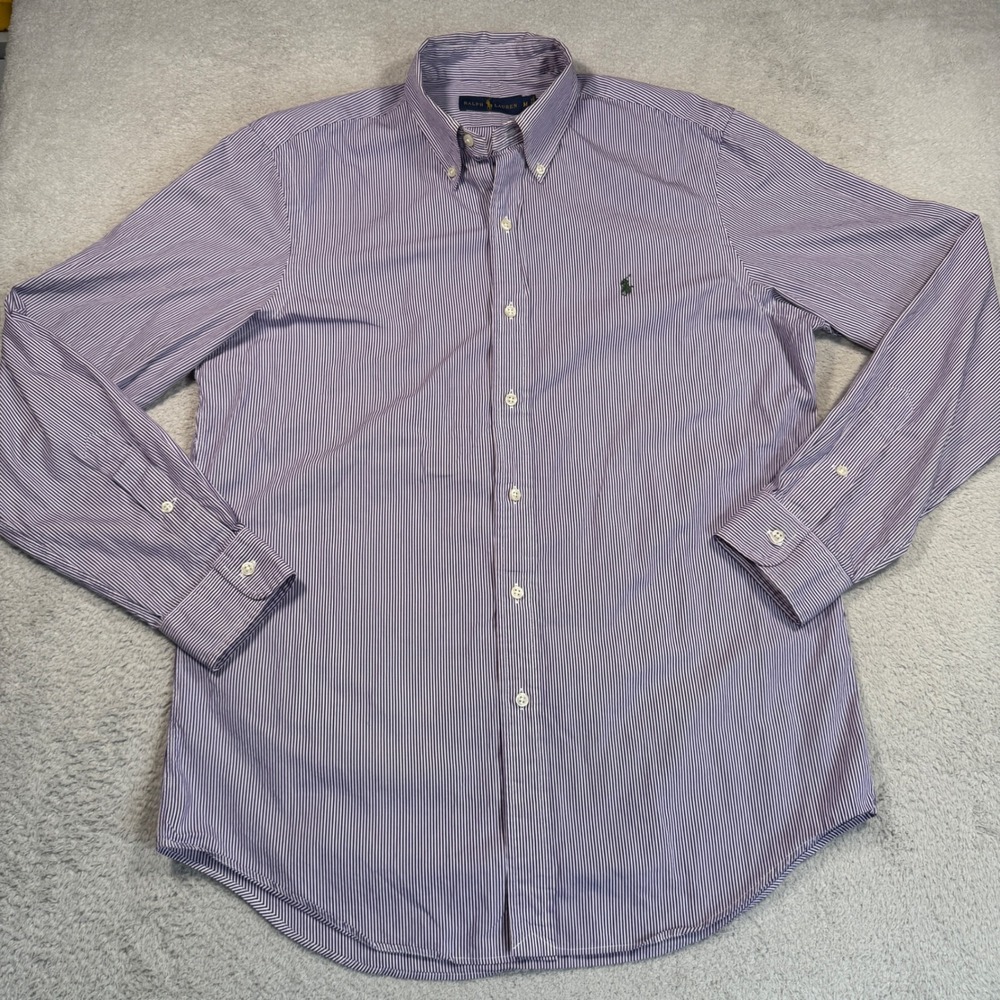 Polo Ralph Lauren Button Down Mens M Purple Striped Long Sleeve Green Pony